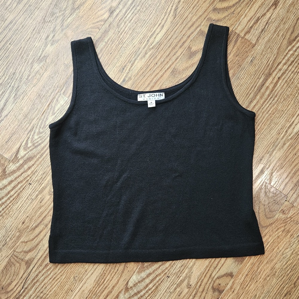 ST. JOHN Basics Women's Black Knit Tank Size Medium Scoop Neck USA Made